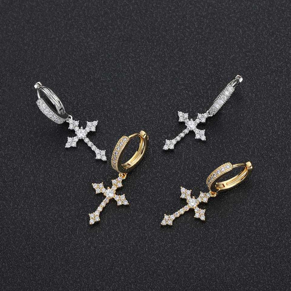 Divine Edge: Diamond Cross Hoop Earrings