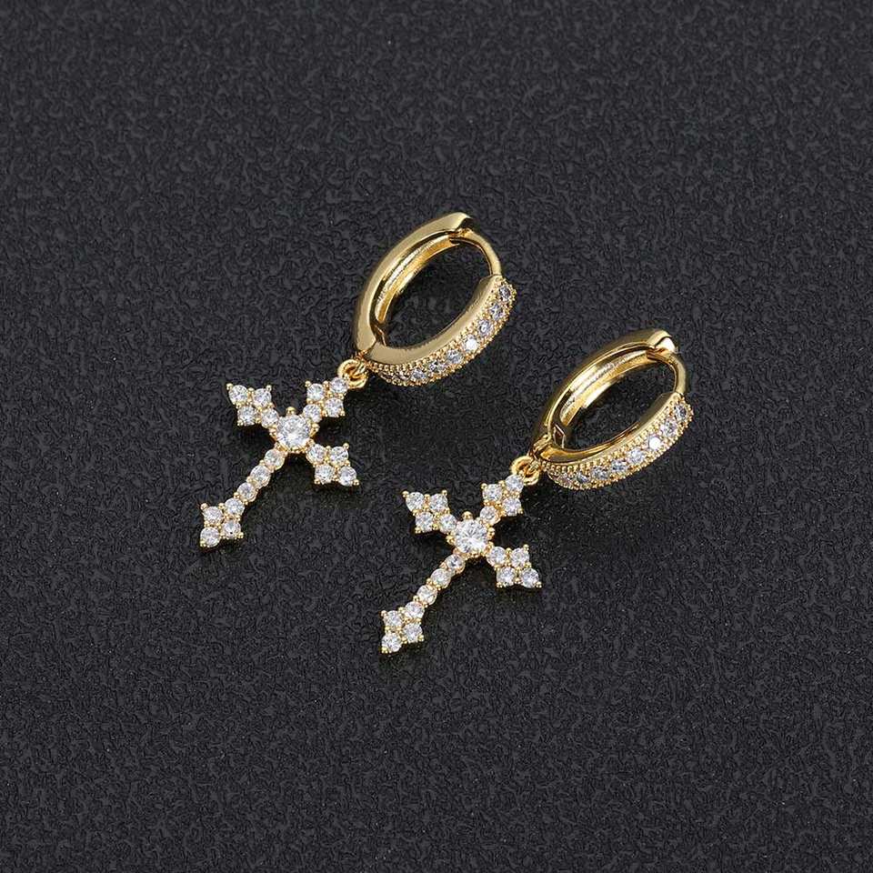 Divine Edge: Diamond Cross Hoop Earrings