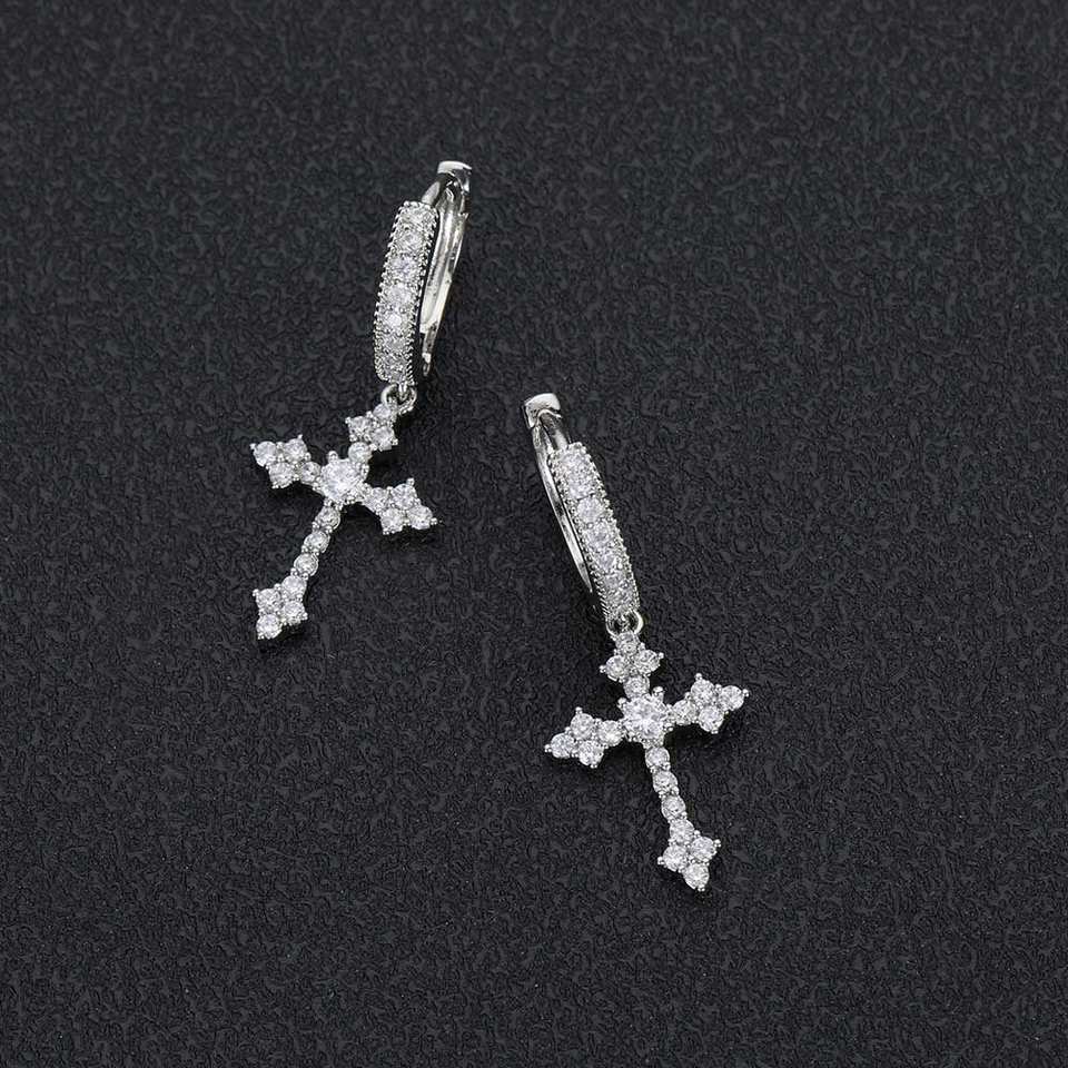 Divine Edge: Diamond Cross Hoop Earrings