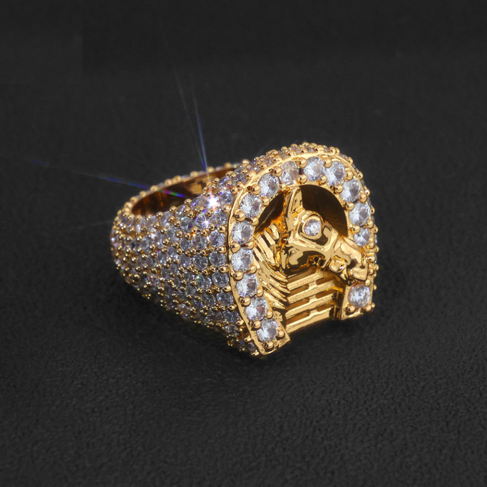 Pharaoh’s Oath: Gold Ice Sphinx Ring